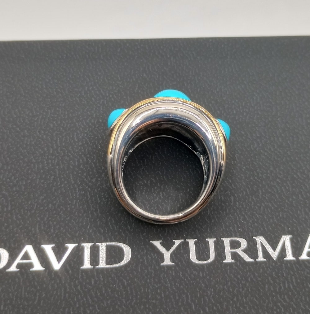 David Yurman Turquoise and Silver Ring with Gold Highlights - Picture 8 of 9